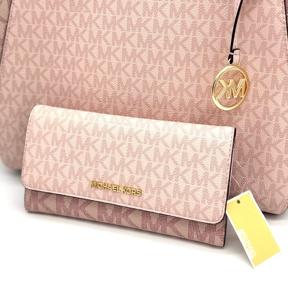 Michael Kors Large Jet Set Travel Shoulder Bag & Trifold Wallet Light Pink Multi - Picture 11 of 13